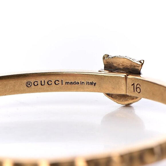 Gucci Metal Studded Feline Head Bracelet in Aged Gold - Picture 6 of 8